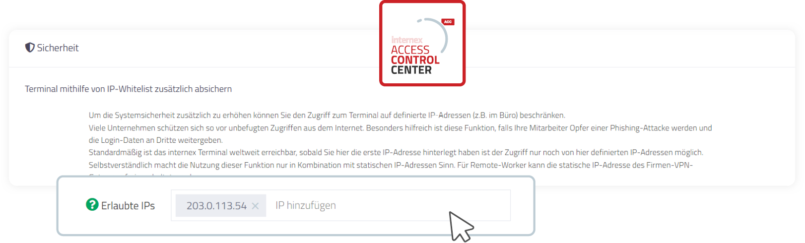 Access Control Center Sicherheit